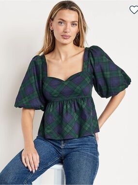 Old Navy Puff-Sleeve Poplin Peplum Top